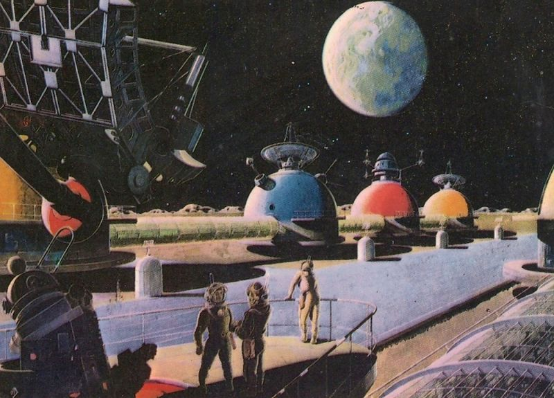 Illustration for article titled Helicópteros en la Luna y robots gigantes: así imaginaban los artistas soviéticos la vida en el espacio